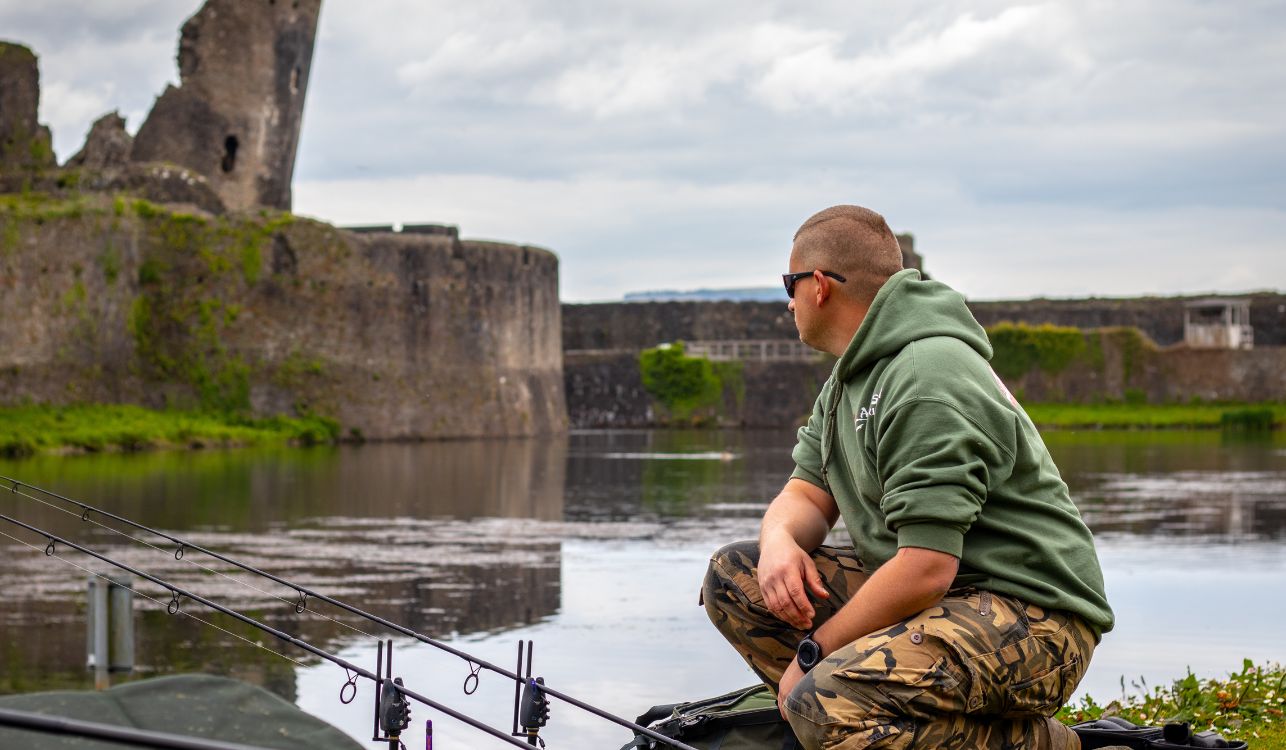 man fishing by lake