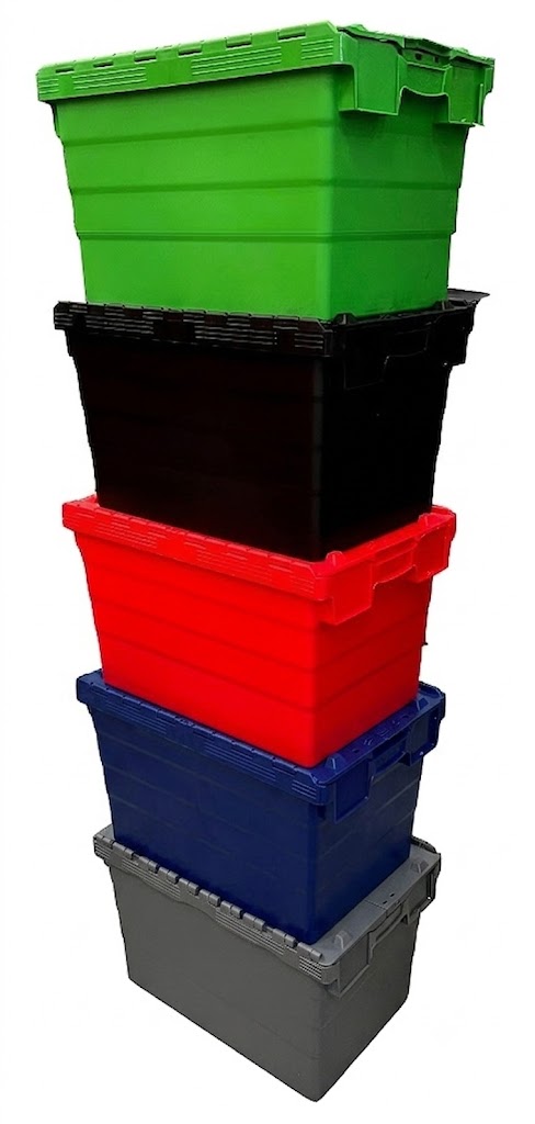 68 Litre Heavy Duty Colour Coded Attached Lid Containers