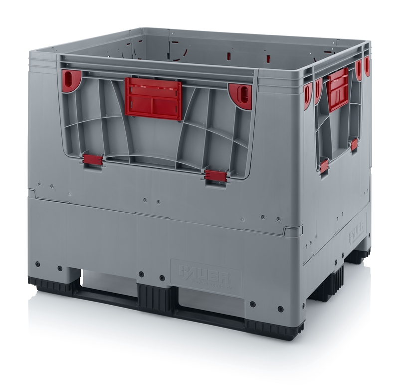 900 Litre Folding Pallet Box / Bulk Storage Container with Side Opening Flaps on 3 Skids