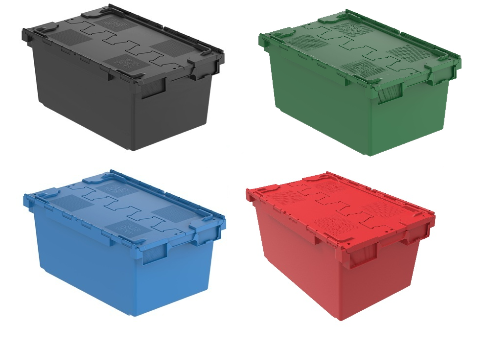 80 Litre Heavy Duty Large Attached Lid Container Totes Virgin Material