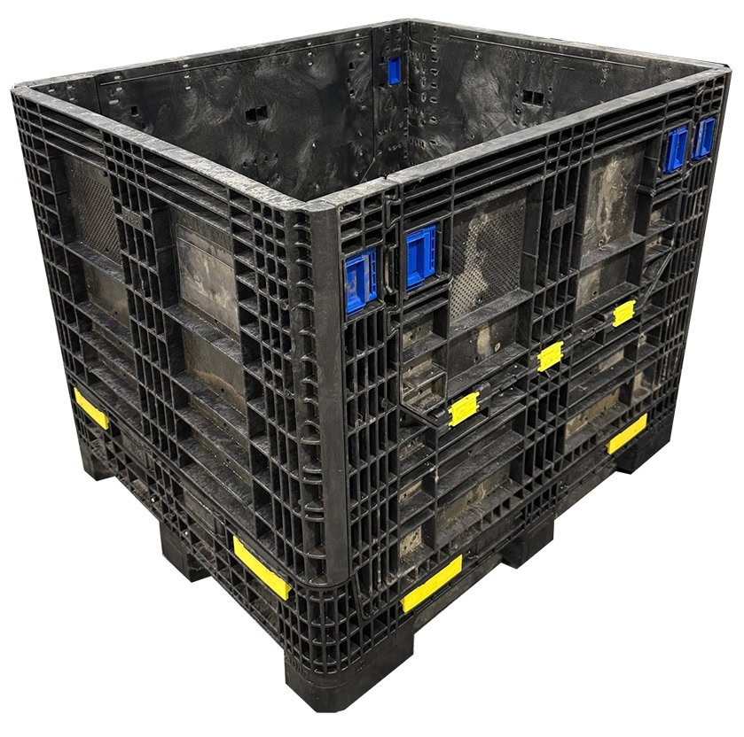 Used 800 Litre Folding Plastic Pallet Box / Bulk Storage Container with Side Access Doors