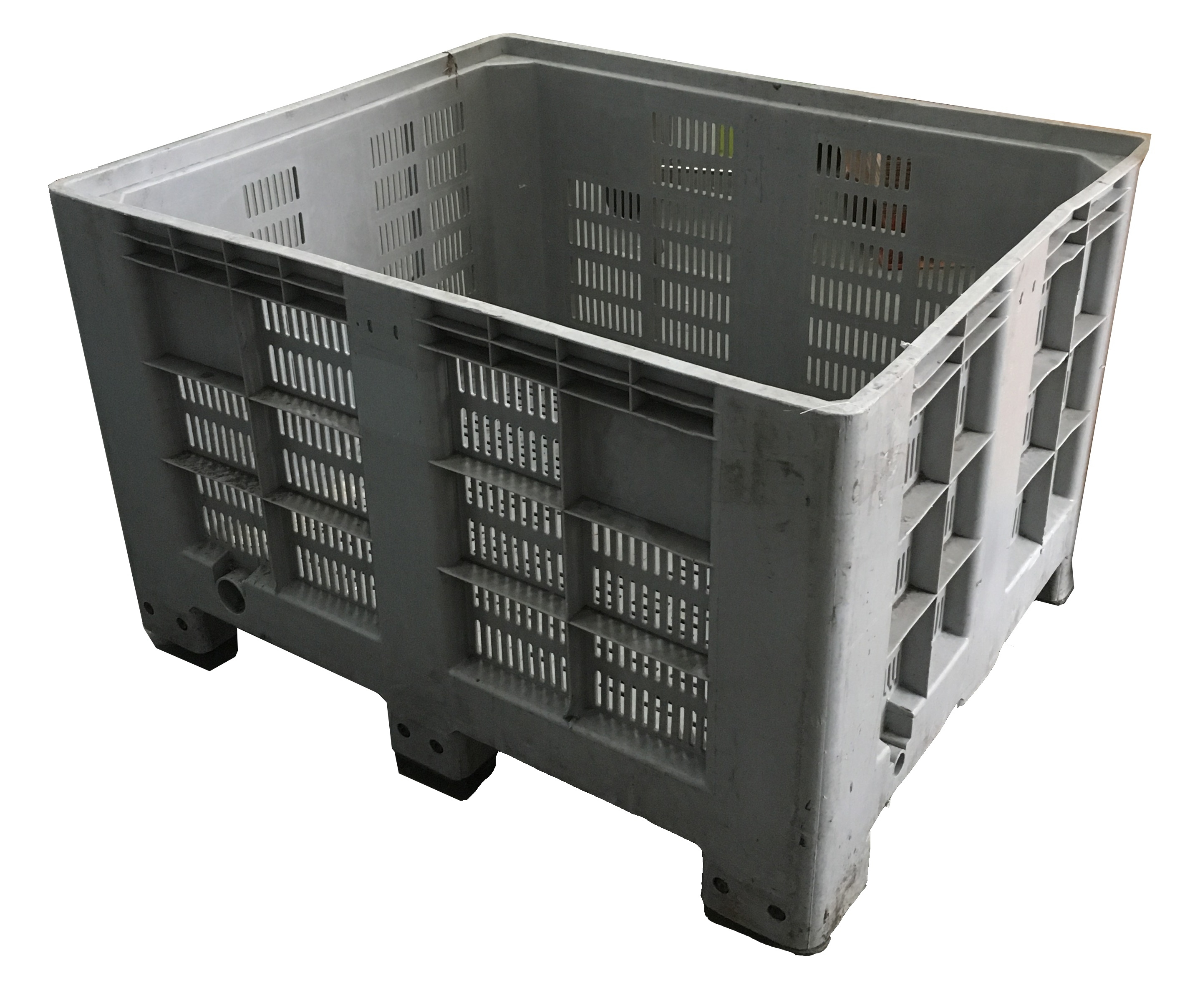 Used 670 Ltr Ventilated Plastic Pallet Box / Bulk Storage Container on Feet